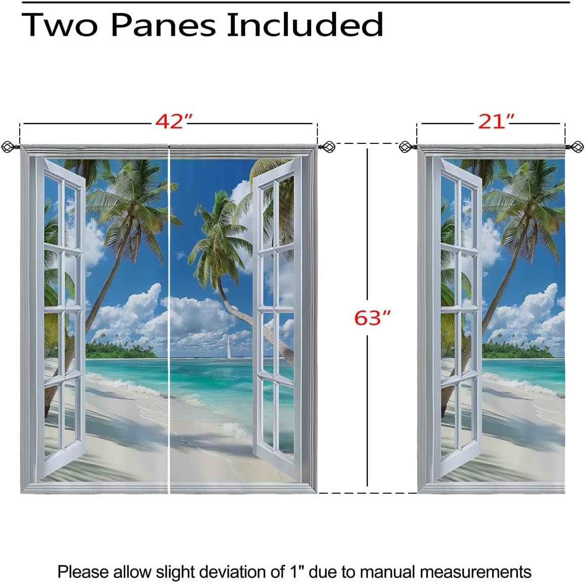 Beach Blackout Curtains for Girls Boys Teens Home Decor, Tropical Summer Scene Ocean Island Palm Tree Grommet Thermal Insulated Drapes Darkening Window Curtain for Bedroom Living Room, 42 x 63 Inch