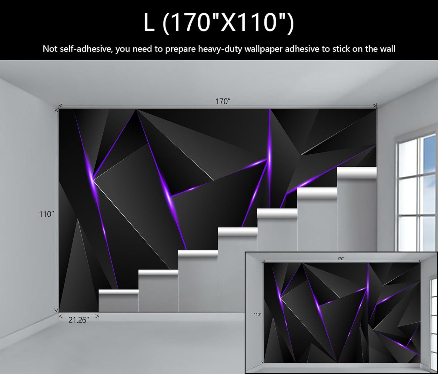 WFBHUA-3d Black Geometric Wallpaper Purple Lines Large Background Wall Mural for Bedroom Living Room (No Peel and Stick)