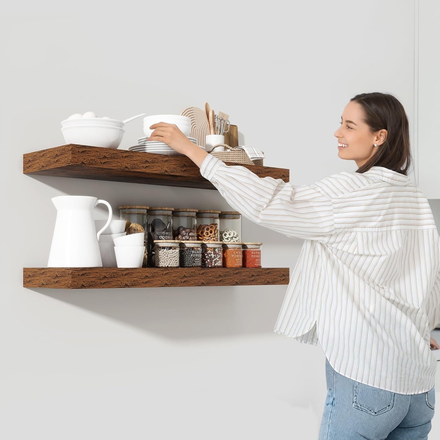 Heimlove 36 Inch Floating Shelves for Wall Set of 2,Rustic Brown Wall Shelves for Storage & Decor - Heavy Duty with Invisible Brackets,Perfect for Living Room,Bedroom,Home Office