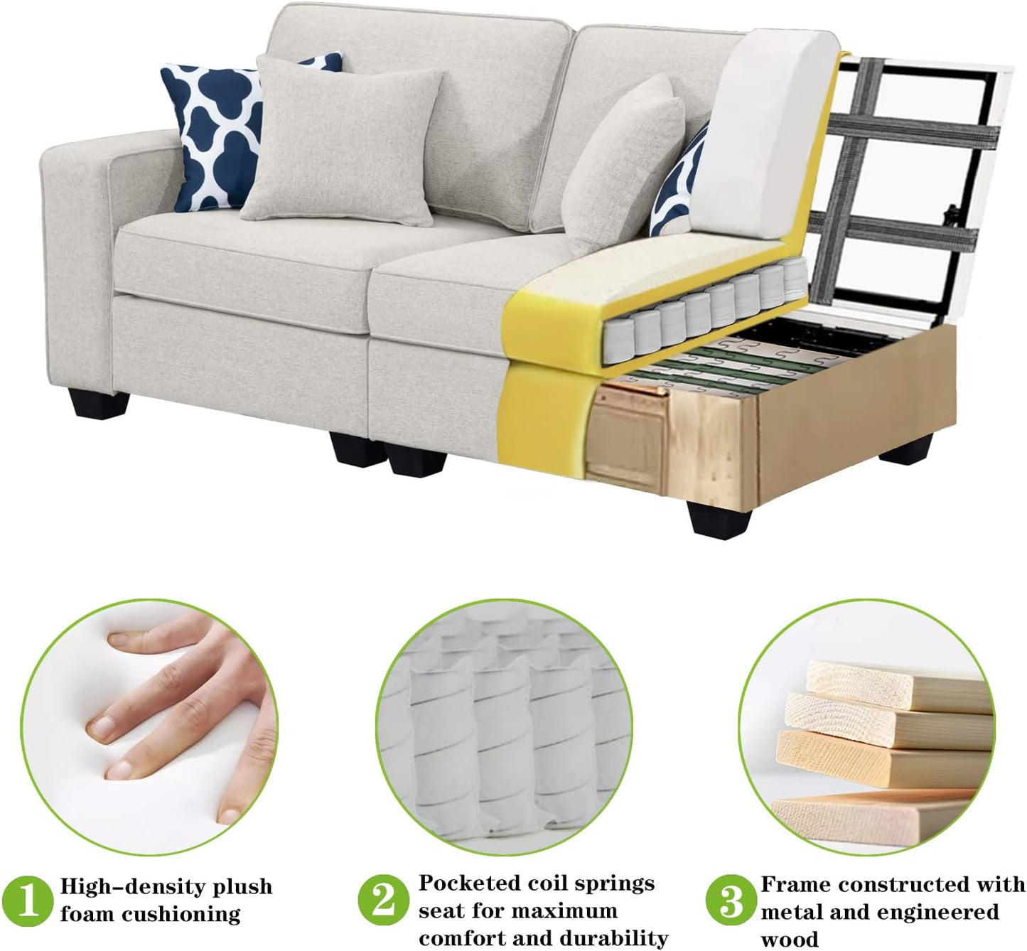 L Lengend Vansen Modular Sectional Sofa U Shaped Couch with Ottoman Modern Reversible Corner Sectional Couch for Living Room (Cream, U Shaped Sofa-1)