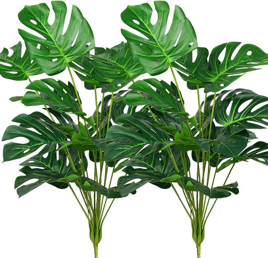 Melorca&Guilla Artificial Plants 2PCS 30“Large Fake Monstera Plants,Faux Tropical Palm Plant,Tall Artificial Tree Greenery Shrubs Bushes for Garden Porch Window Box Shop Office Home Décor