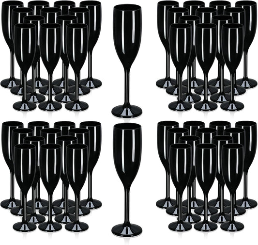 XUWAIDSGN Acrylic Champagne Flutes Toasting Glasses Unbreakable Mimosa Bar Reusable Wine Glasses Vintage Champagne Flutes Stemmed Drinking Cups 5.4 OZ for Christmas Birthday (100, Black)