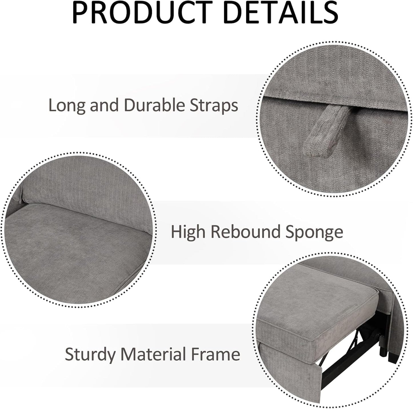 EBELLO Convertible Sleeper Sofa 3 in 1, Chenille Modern L-Shaped Couches for Living Room, Pull Out Sectional Futon Sofa Bed with Storage Space, USB Ports and Cup Holders for Bedroom, Grey