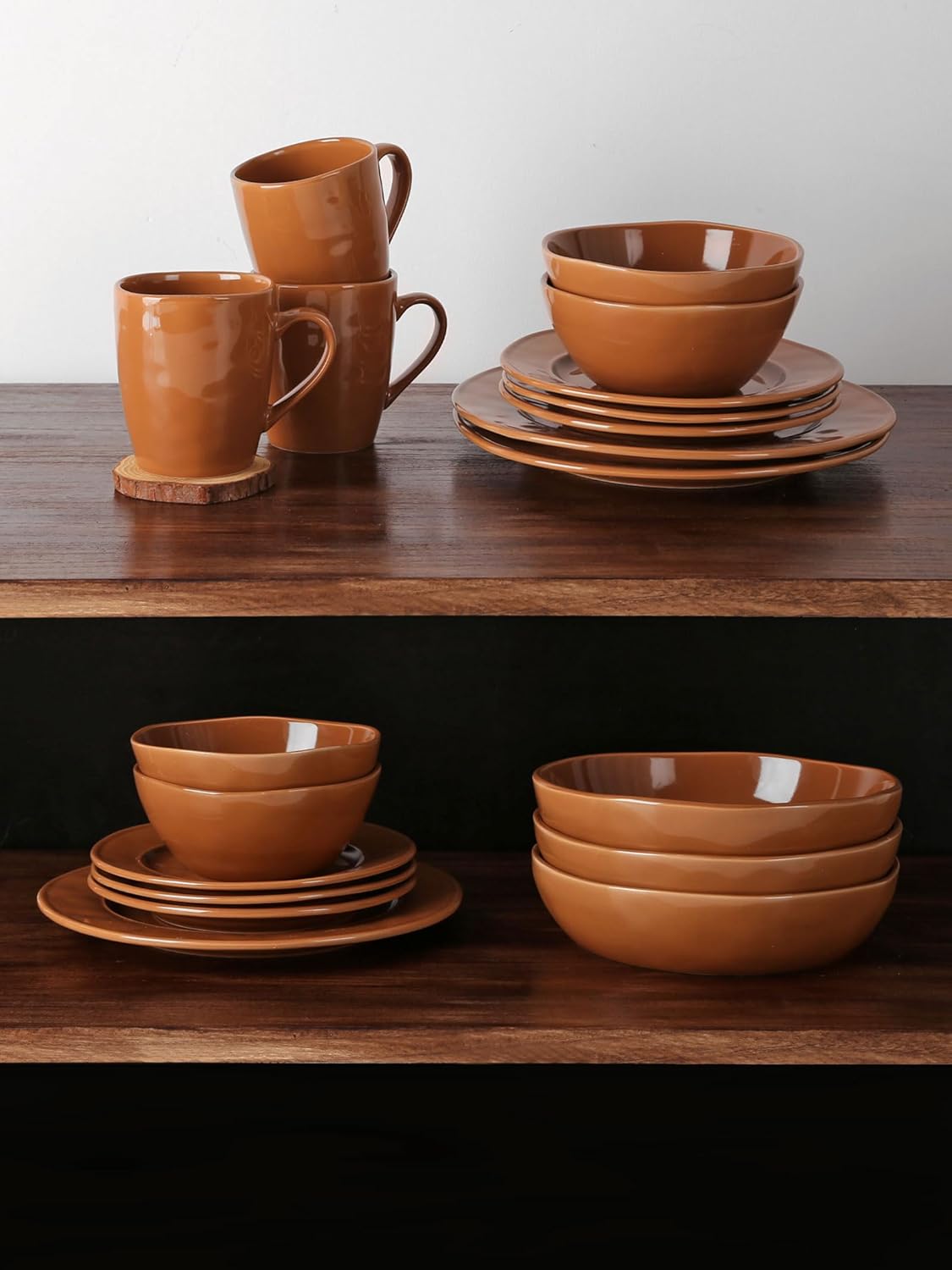 famiware Aurora Coffee Mugs, 14oz Mug Set of 4, Stoneware Mug, Cups for Kitchen, Cappuccino, Latte, Reactive Glaze, Microwave Safe, Scractch-resistant, Brown