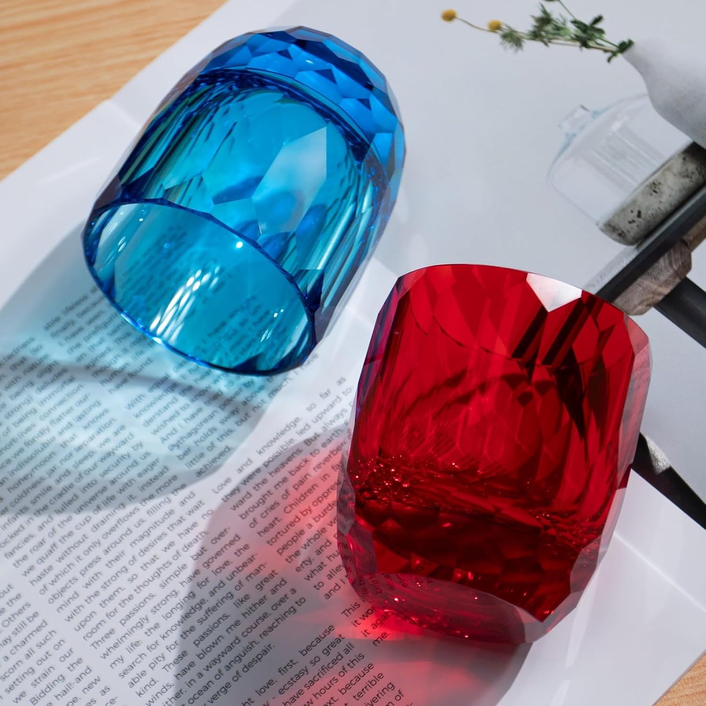 KAMMAK Crystal Whiskey Glasses Set of 2, 7oz Old Fashioned Glasses Stemless, Hand Blown Colored Cocktail Glasses, Engagement Gifts for Couples, Women, Men