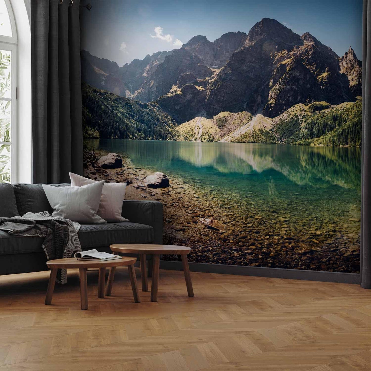 artgeist Wall Mural Peel and Stick Landscape 212x98 in - XXL Self-Adhesive Corner Wallpaper Removable Large Sticker Foil Angle Wallpaper Wall Decor Print Lake Mountains Forest c-B-0470-a-a