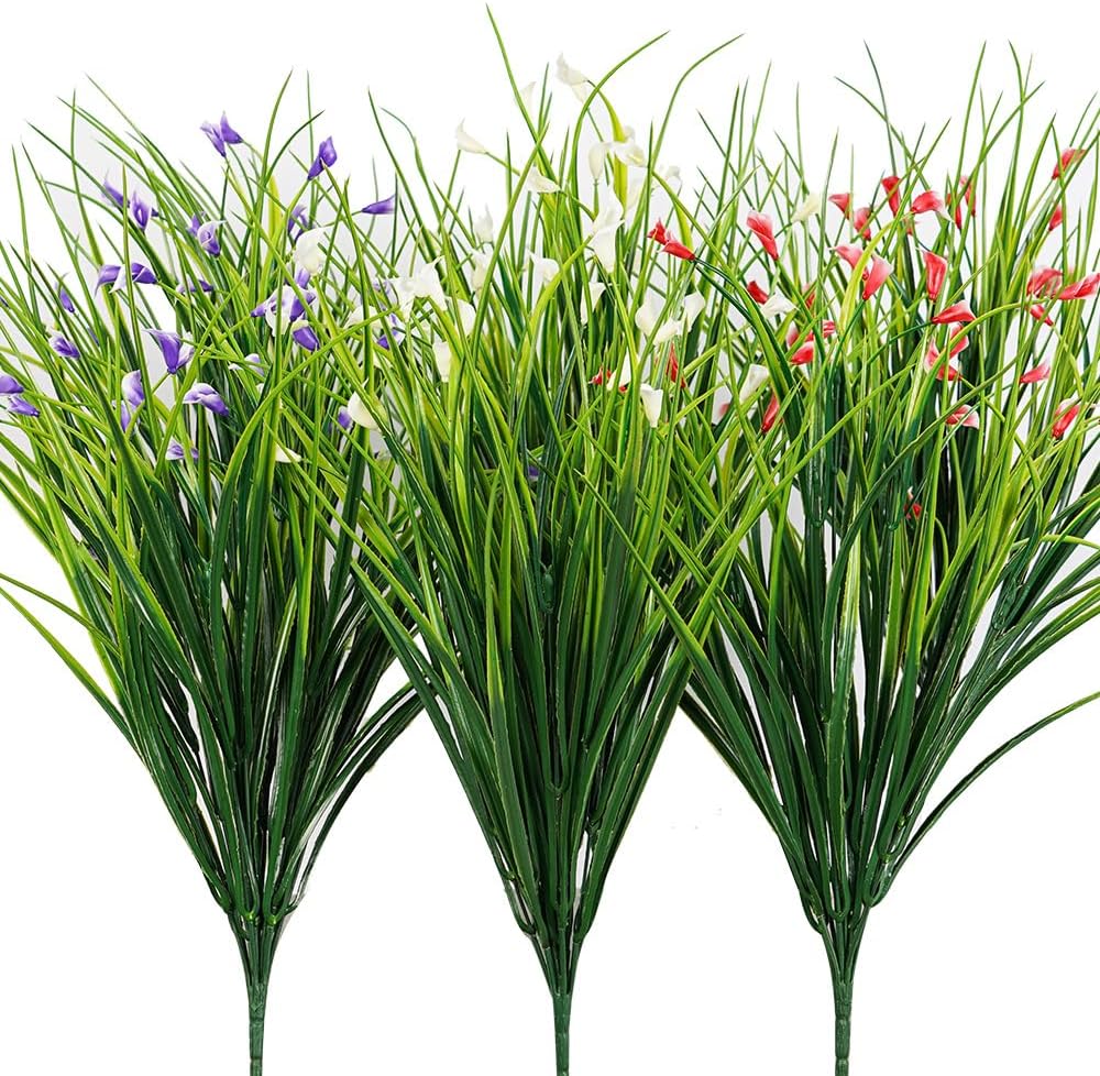 Melorca&Guilla Artificial Plants Outdoor 3PCS 23“ Fake Tall Grass,Faux Grass Plant,Artificial Grass Greenery Shrubs Bushes for Garden Porch Window Box Shop Office Home Décor