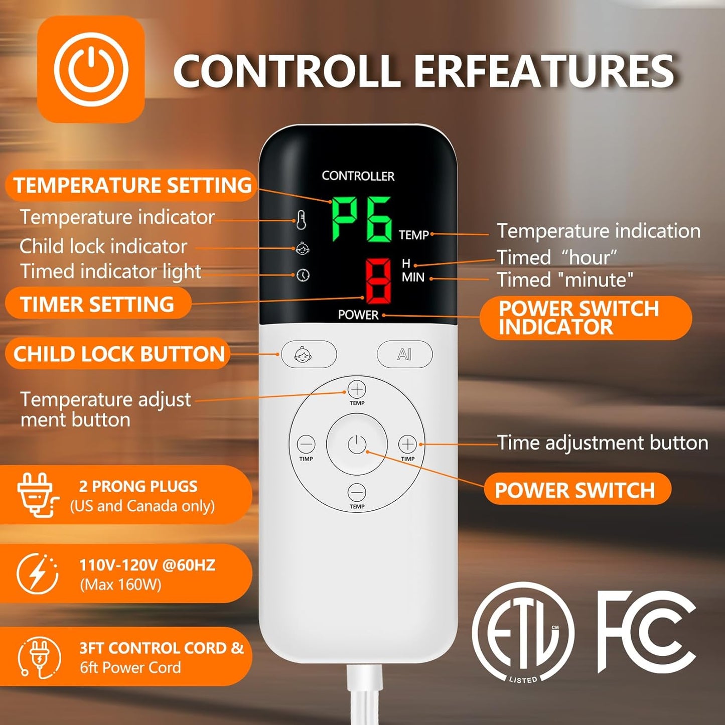 Heated Blanket Throw 50x60, Extra Plush 220GSM Flannel & Sherpa with Child Lock | 6-Level Smart Adaptive Heat & 8Hr Timer | ETL Certified Electric Blanket for Full Body Comfort