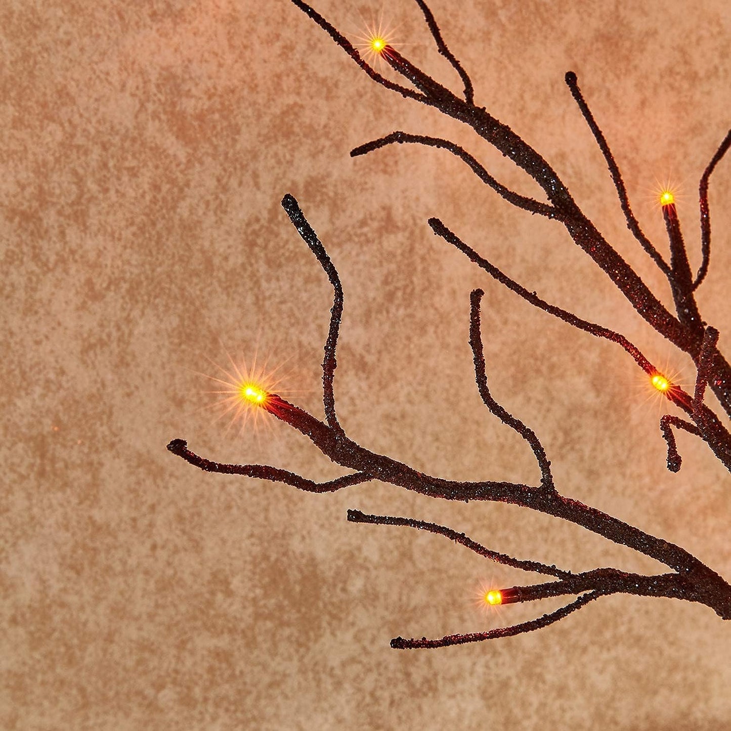 Hairui Lighted Tabletop Black Glittered Spooky Tree with Orange Lights 24 LED 18 Inches for Halloween Witch Decoration Battery Operated or USB Plug in Indoor Use