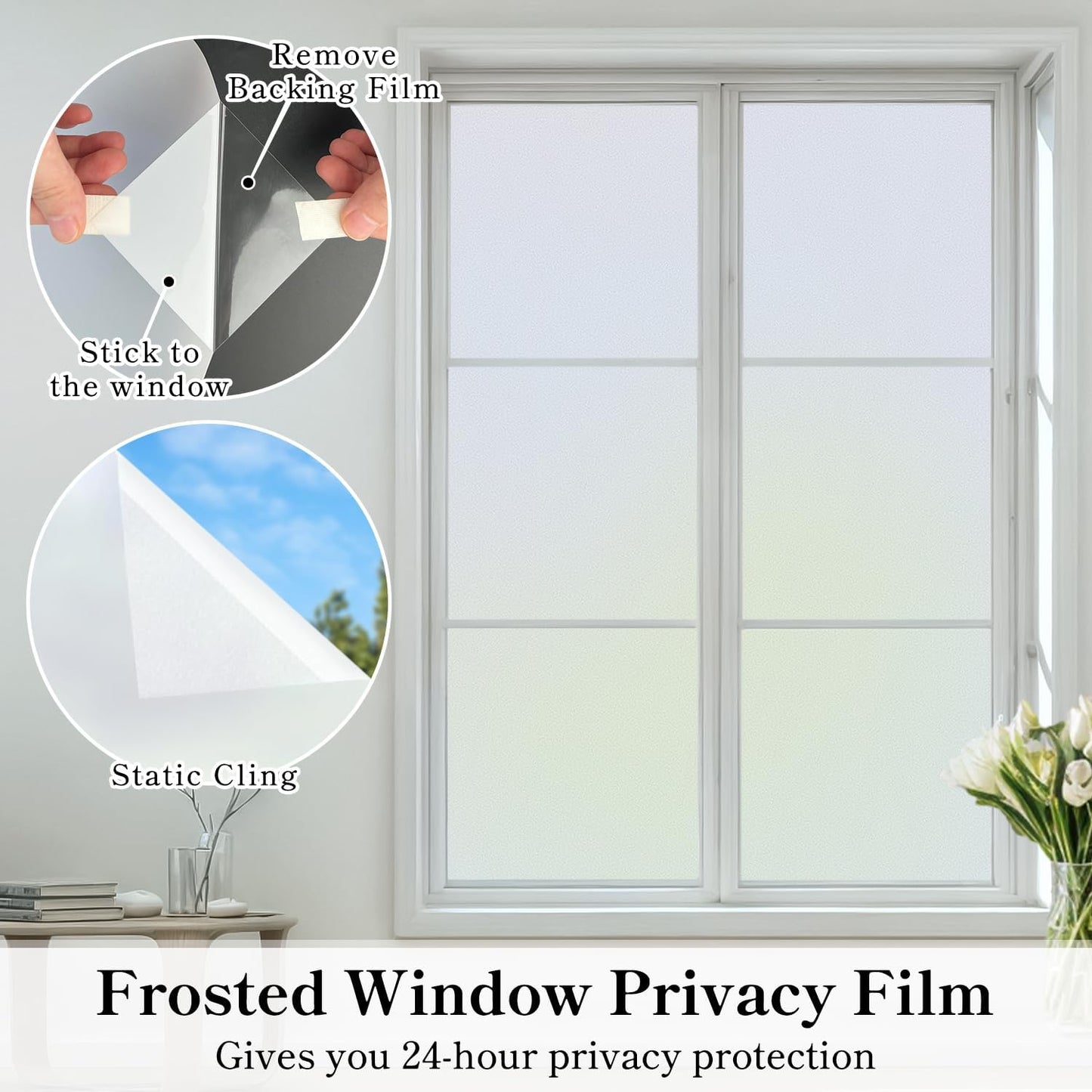DUOFIRE Privacy Window Film Frosted Glass Film Matte White Static Cling Glass Film No Glue Anti-UV Window Sticker Non Adhesive for Privacy Office Meeting Room Bathroom Living Room DS001W 45.2x78.7in