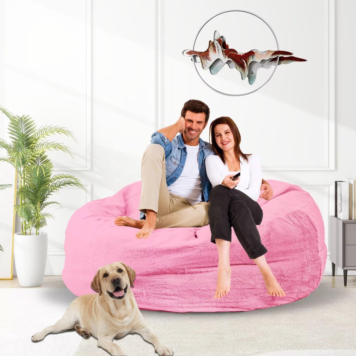 Bean Bag Chair for Adults 4FT,Soft Removable Cover for Teens/Girls Bedroom,Fluffy Giant Round Floor Beanbag Lounger Chairs (No Filler,Pink)