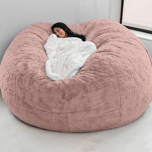 Big Huge Giant Bean Bag Chair for Adults, (No Filler) Bean Bag Chairs in Multiple Sizes and Colors Giant Foam-Filling Required- Machine Washable Covers, Double Stitched Seams (Leather Pink,6FT)