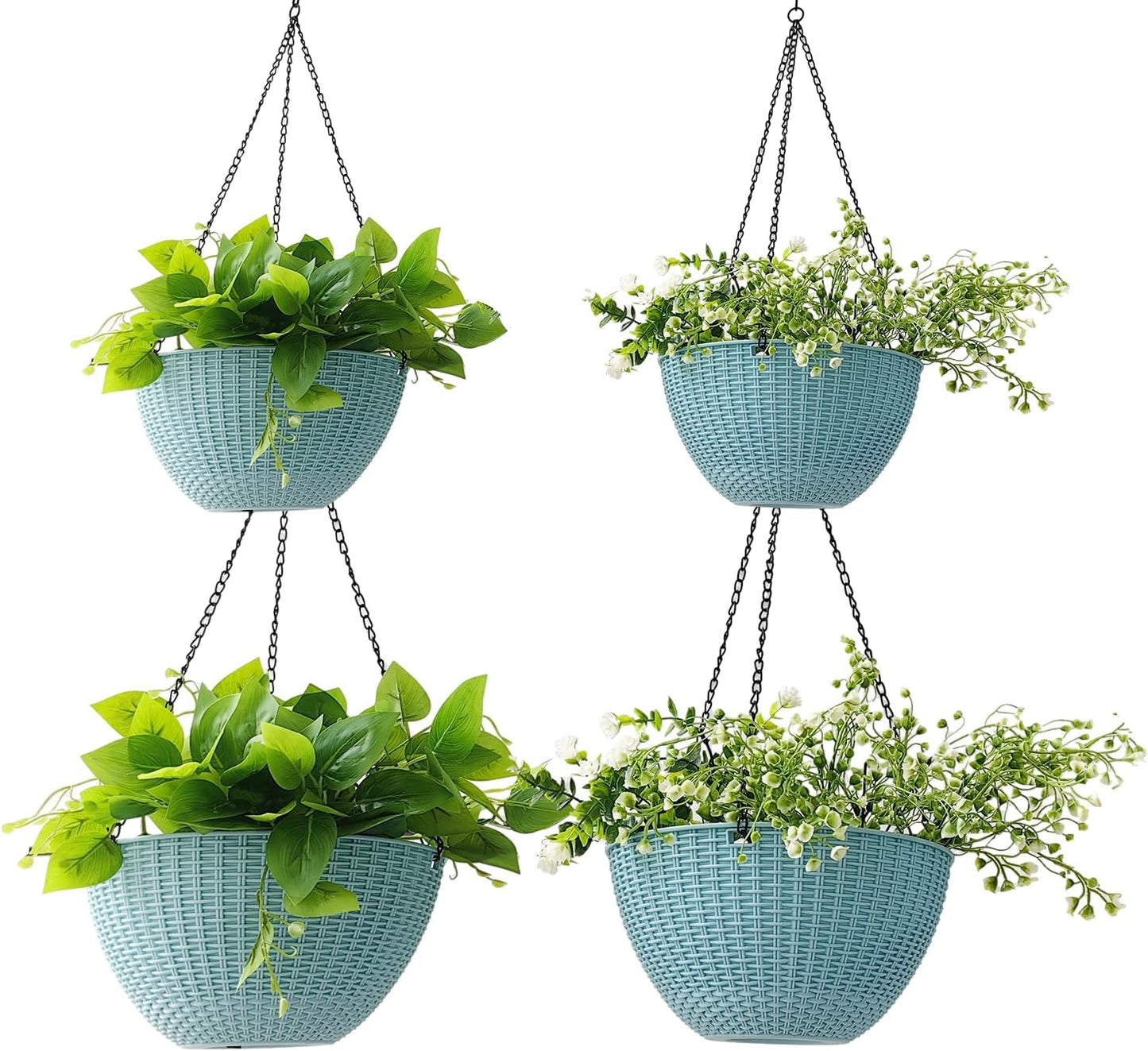 Hanging Planters for Indoor Plants 8/10 Inch, 4 Packs Plant Hanger Outdoor with Drainage Holes, Hanging Basket Flower Pot Perfect for Home, Office and Garden (Sky Blue)