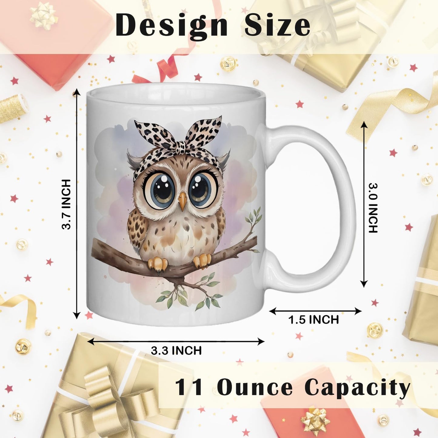 JINYO Coquette Leopard Bow Owl Mug, Cute Owl Coffee Cup, Gifts for Owls Lovers Women, Cute Wild Animal Ceramic Coffee Tea Mug 11 oz