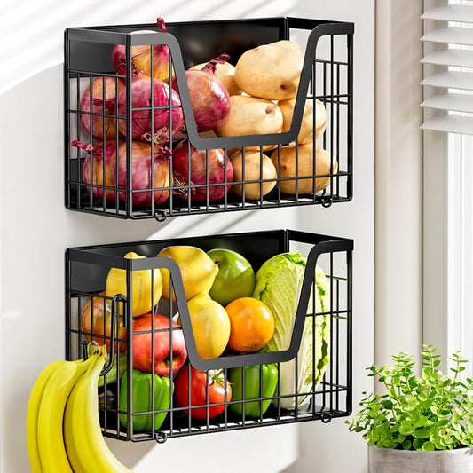 2 Set Magnetic Shelf for Fridge, Potato & Onion Storage Bins, Magnetic Fruit Basket for Refrigerator Pantry Kitchen Counter Laundry, Magnetic Fridge Organizer Spice Snacks Magnet Fridge Shelf