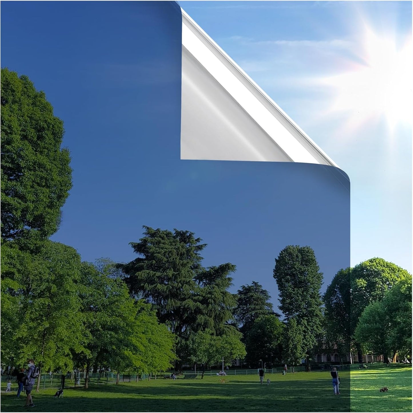 rabbitgoo Window Privacy Film One Way Window Tint for Home, Removable Reflective Heat Sun Blocking Anti UV Glass Door Covering, Mirror Tinting Film House Office, 29.5 in X 13.1 Feet, Blue Silver