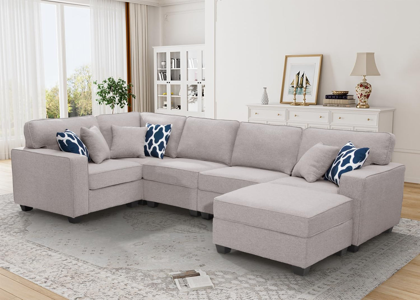 L Lengend Vansen Modular Sectional Sofa U Shaped Couch with Ottoman Modern Reversible Corner Sectional Couch for Living Room (Light Grey, U Shaped Sofa-1)