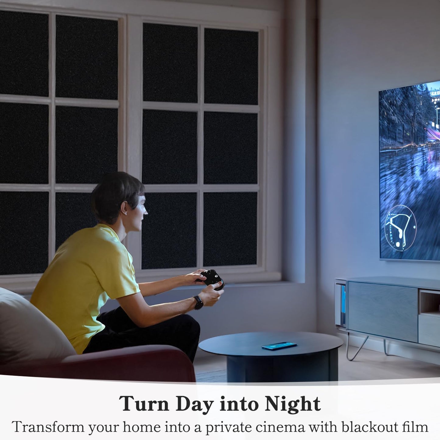 DUOFIRE Blackout Window Film Completely Light Blocking Privacy Window Film Room Darkening Frosted Tint Films for Day Sleep, Non Adhesive Static Cling Films DT-C009 (23.6 x 78.7 Inch)