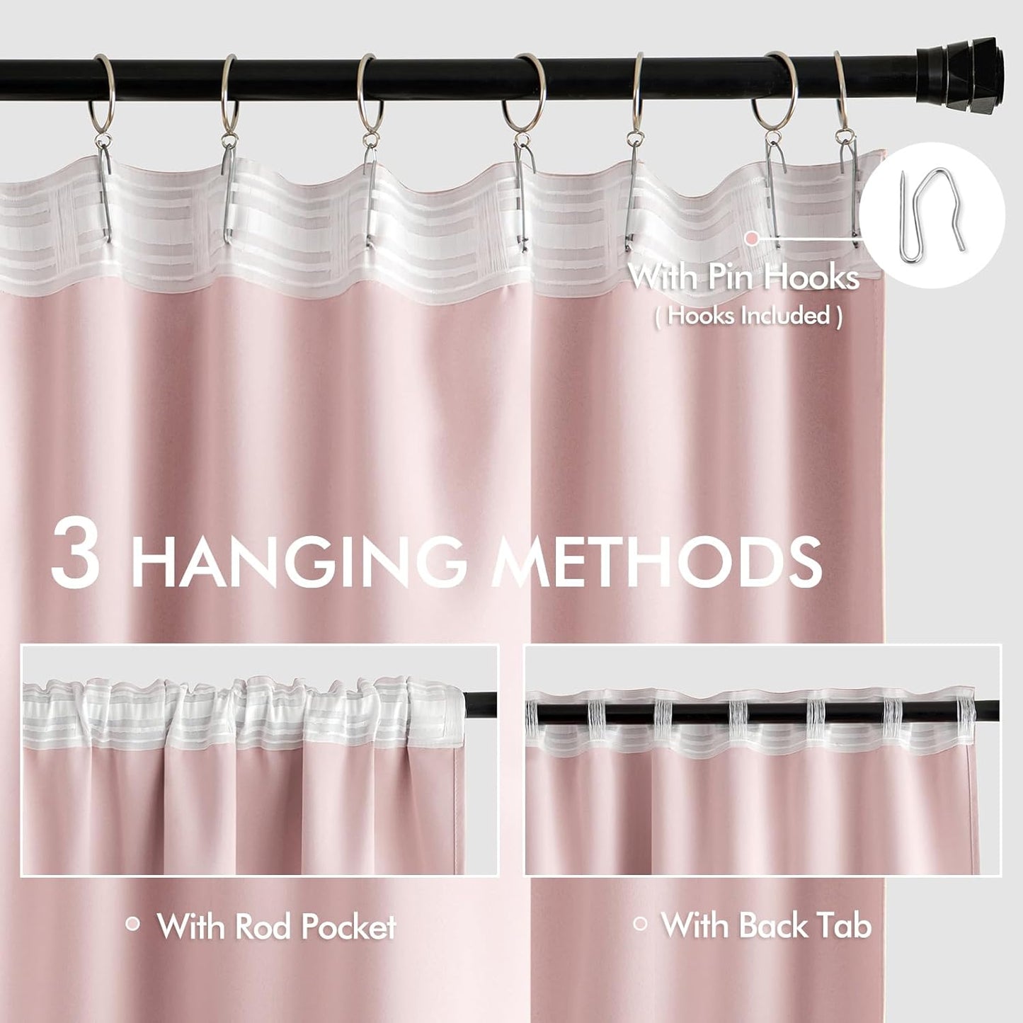 MIULEE Baby Pink Back Tab Blackout Curtains 84 Inch Length 2 Panels Set for Living Room Bedroom Privacy, Rod Pocket/Pinch Pleated Thermal Insulated Room Darkening Light Blocking Curtains 52x84 Inch