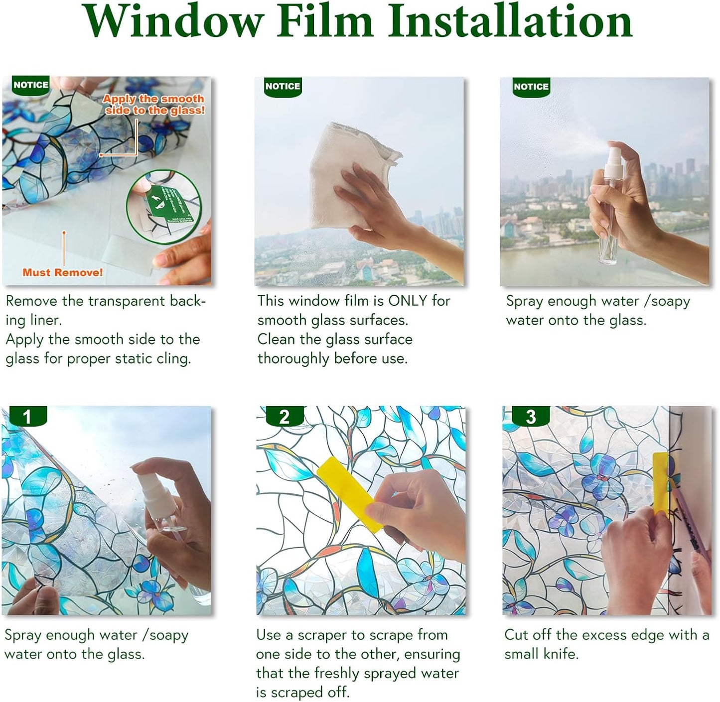 Window Privacy Film Stained Glass Decorative Static Clings Frosted Window Tint for Home Room Decor Bathroom Door Car Stickers with Glittering Effect, Removable(Magnolia Design)