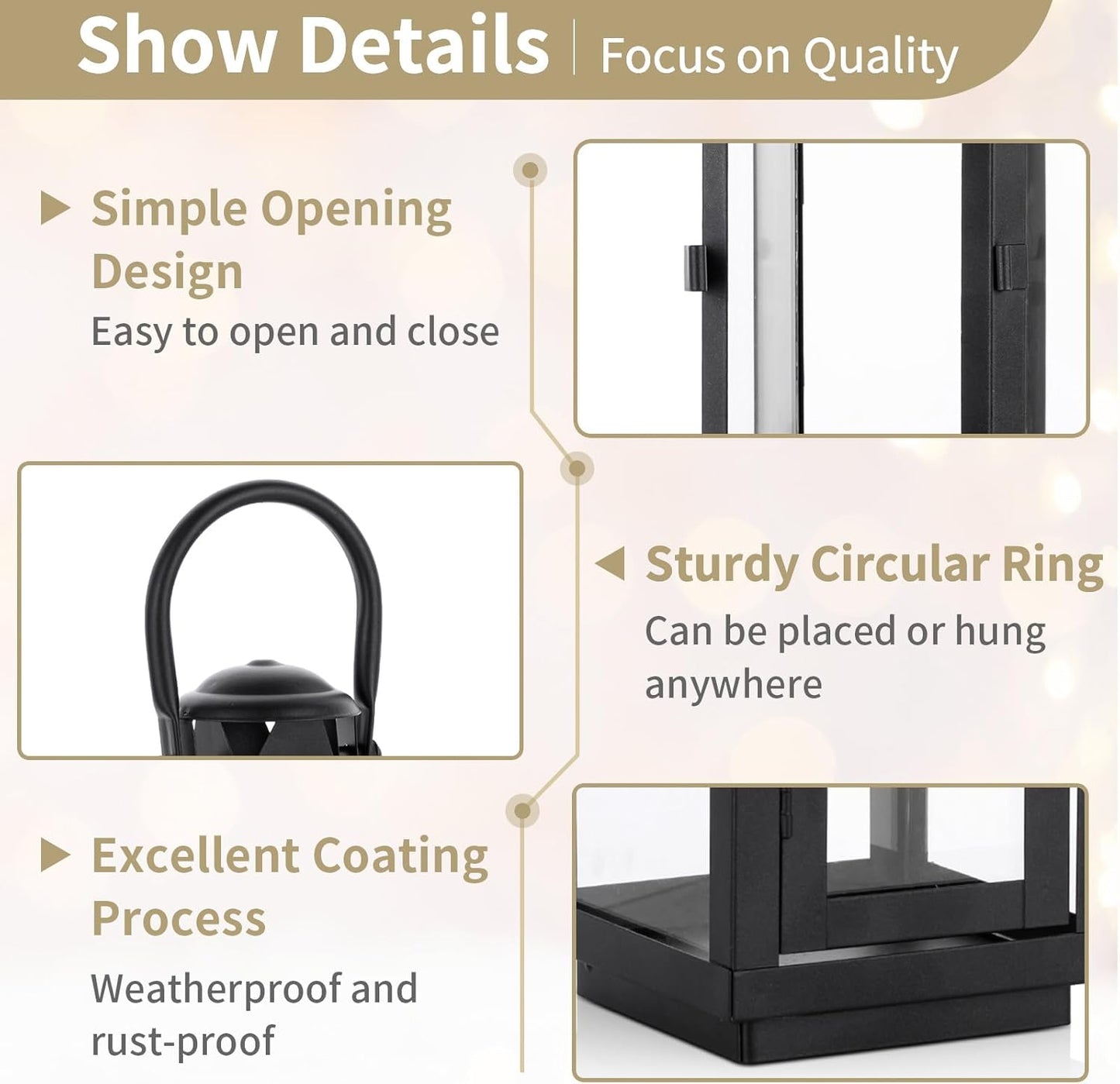 Nuptio Garden Lanterns for Candles, 20cm/7.87in Tall Vintage Style Pillar Candle Holder, Metal Halloween Candle Holders, Hanging Decorative Candle Lanterns for Wedding Christmas Parties Indoor Outdoor