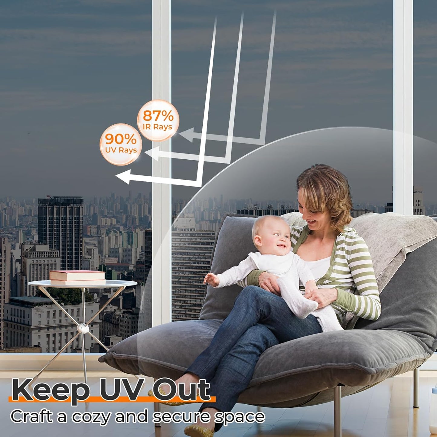 DOWELL Window Privacy Film, One Way Window Tint for Home, Static Cling Anti UV Sun Blocking Reflective Mirror Film, Heat Control See Out Not in Glass Tinting, Black Silver, 23.6" x 78.7"