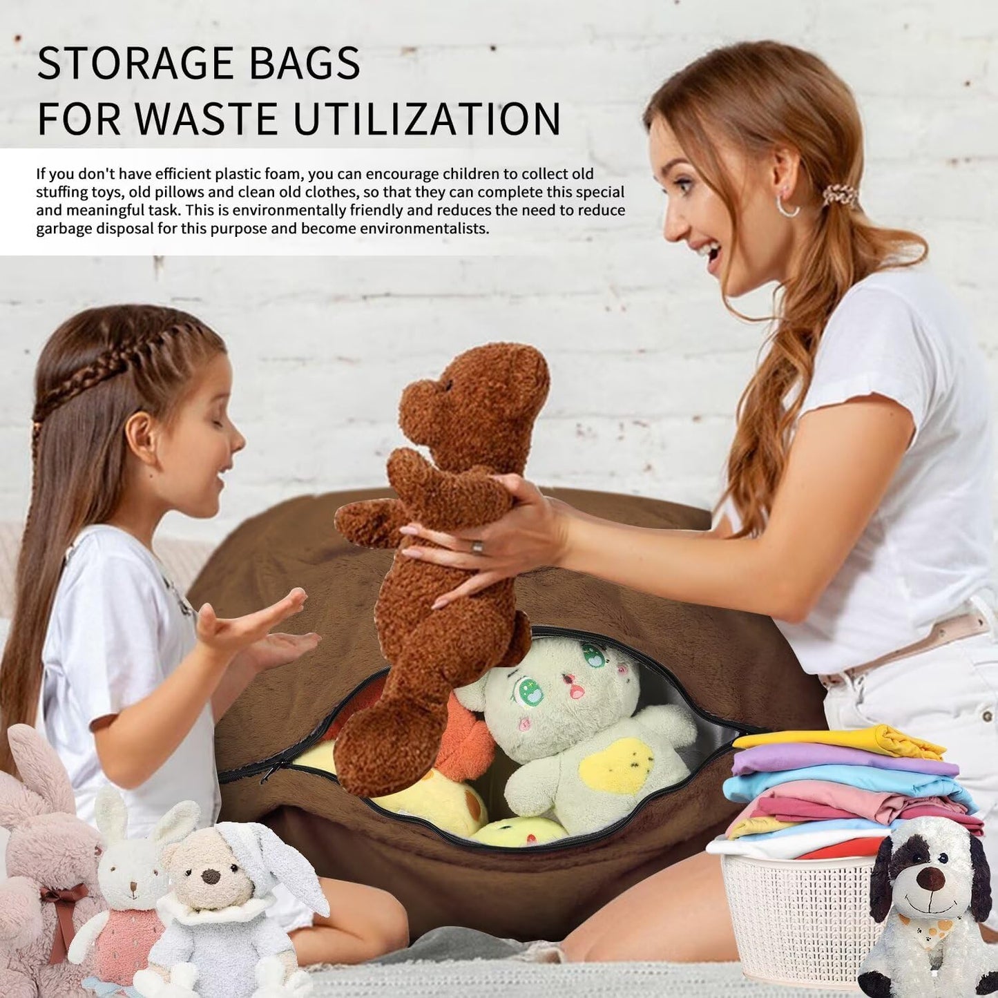 Bean Bag Chair for Adults 3FT,Soft Removable Cover for Teens/Girls Bedroom,Fluffy Giant Round Floor Beanbag Lounger Chairs (No Filler,Deep Coffee)