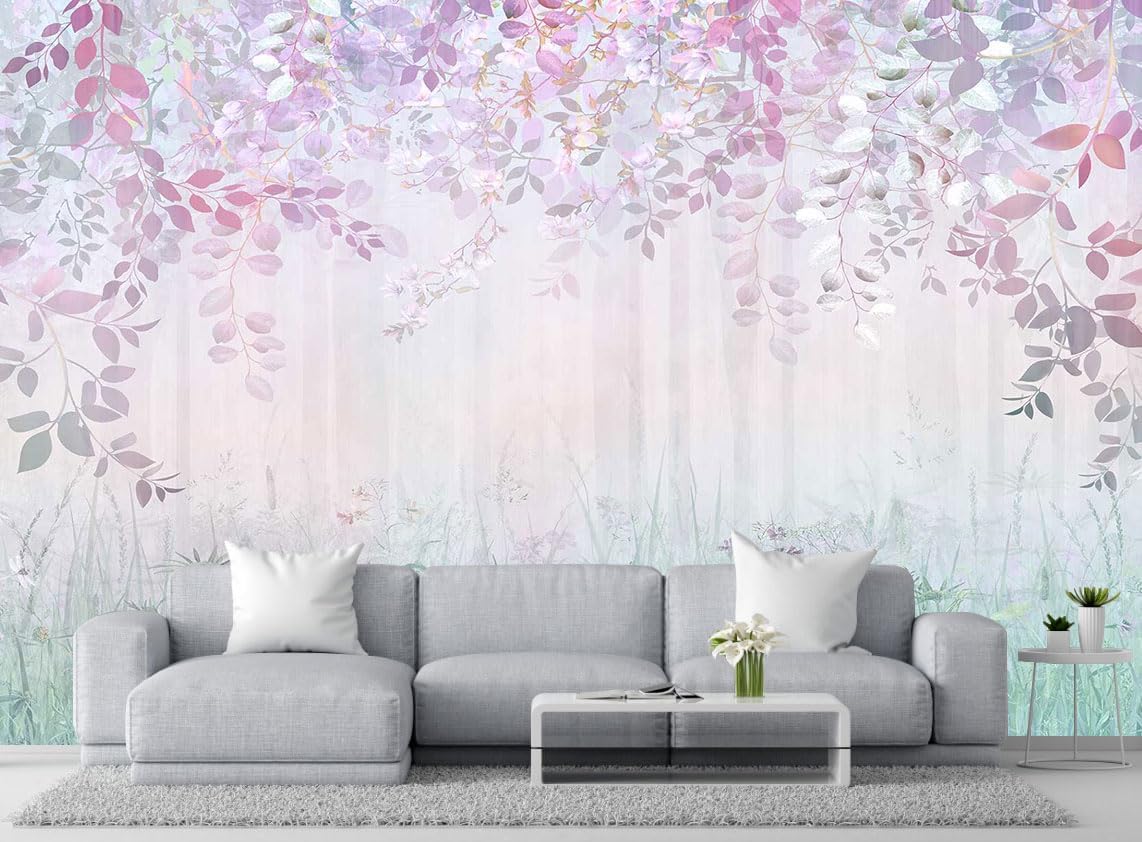 Hazy Pink Leaves and Greenery Wallpaper, Large Art Wall murals for Bedroom, Living Room, Bath Room backdrops(Non-self-Adhesive)