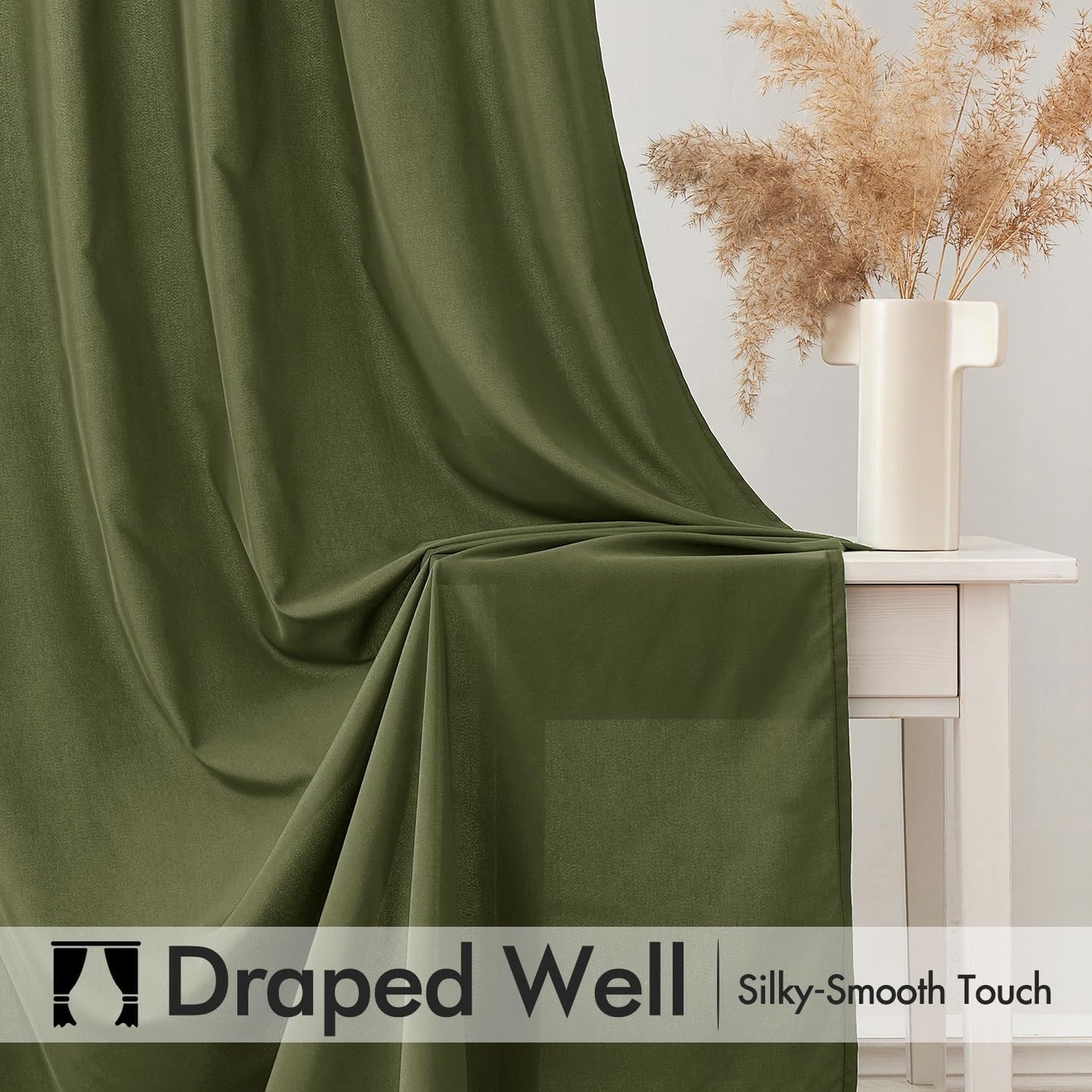 MIULEE Olive Green Privacy Sheer Curtains That Let Light in 90 Inches Long Non-See-Through Semi Sheer Curtain Light Filtering Window Curtains Drapes for Living Room Bedroom 2 Panels Set 42 X 90