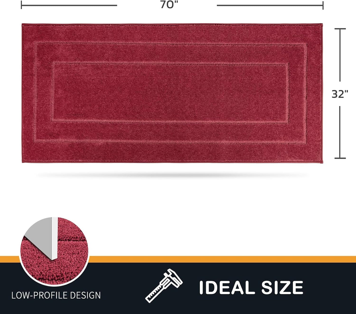 PURRUGS Dirt Trapping Door Mat 32" x 70", Non-Slip/Skid Machine Washable Entryway Rug, Dog Doormat, Super Absorbent Welcome Mat for Muddy Wet Shoes and Paws, Burgundy Red