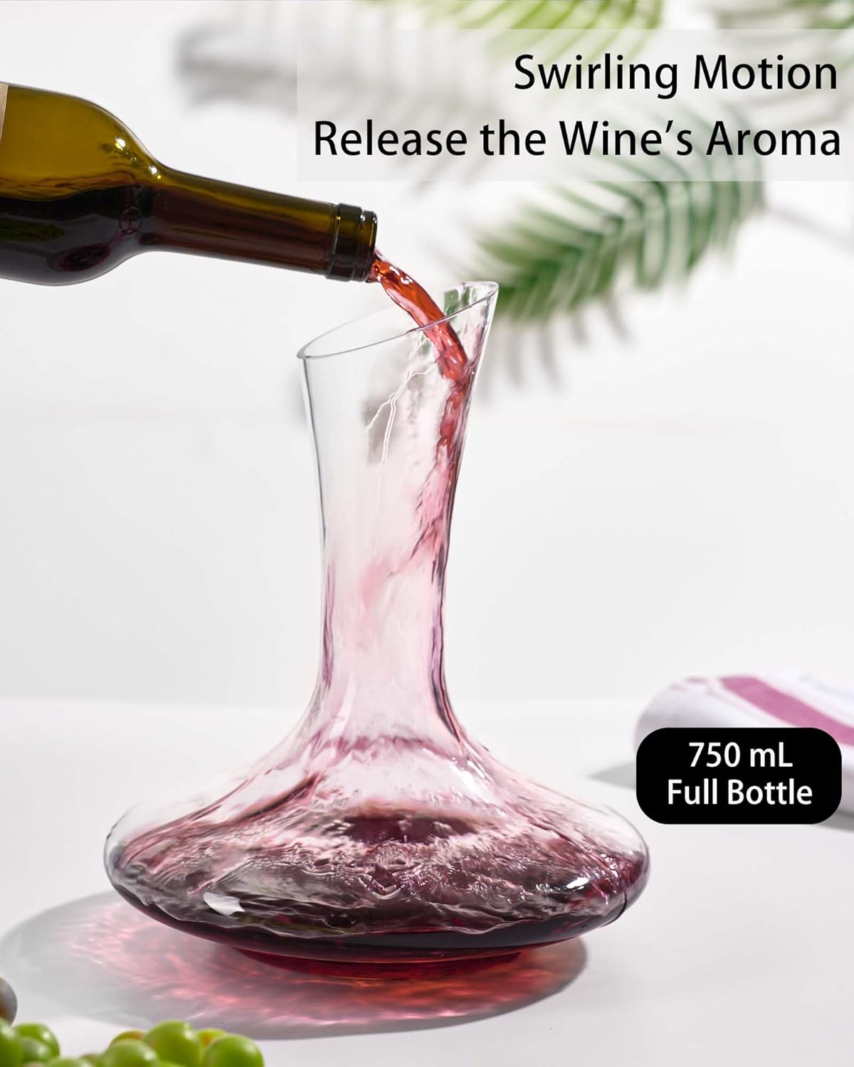 JBHO Full Bottle Wine Decanter with 2pcs Red Wine Glasses and Cleaning Beads, 21 oz Burgundy Wine Glasses, 56 oz Wine Carafe Aerator and Glasses Set, Wine Decanter and Glass Set