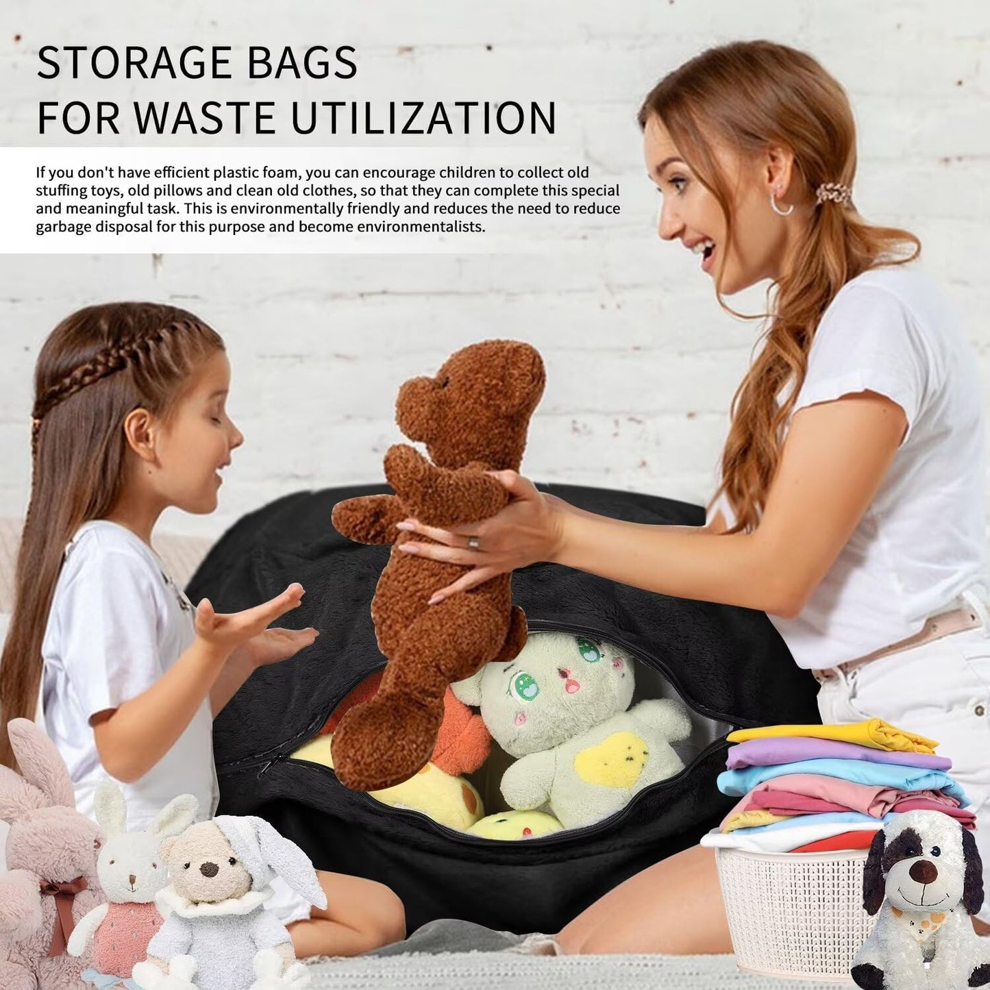 Bean Bag Chair for Adults 7FT,Soft Removable Cover for Teens/Girls Bedroom,Fluffy Giant Round Floor Beanbag Lounger Chairs (No Filler,Black)