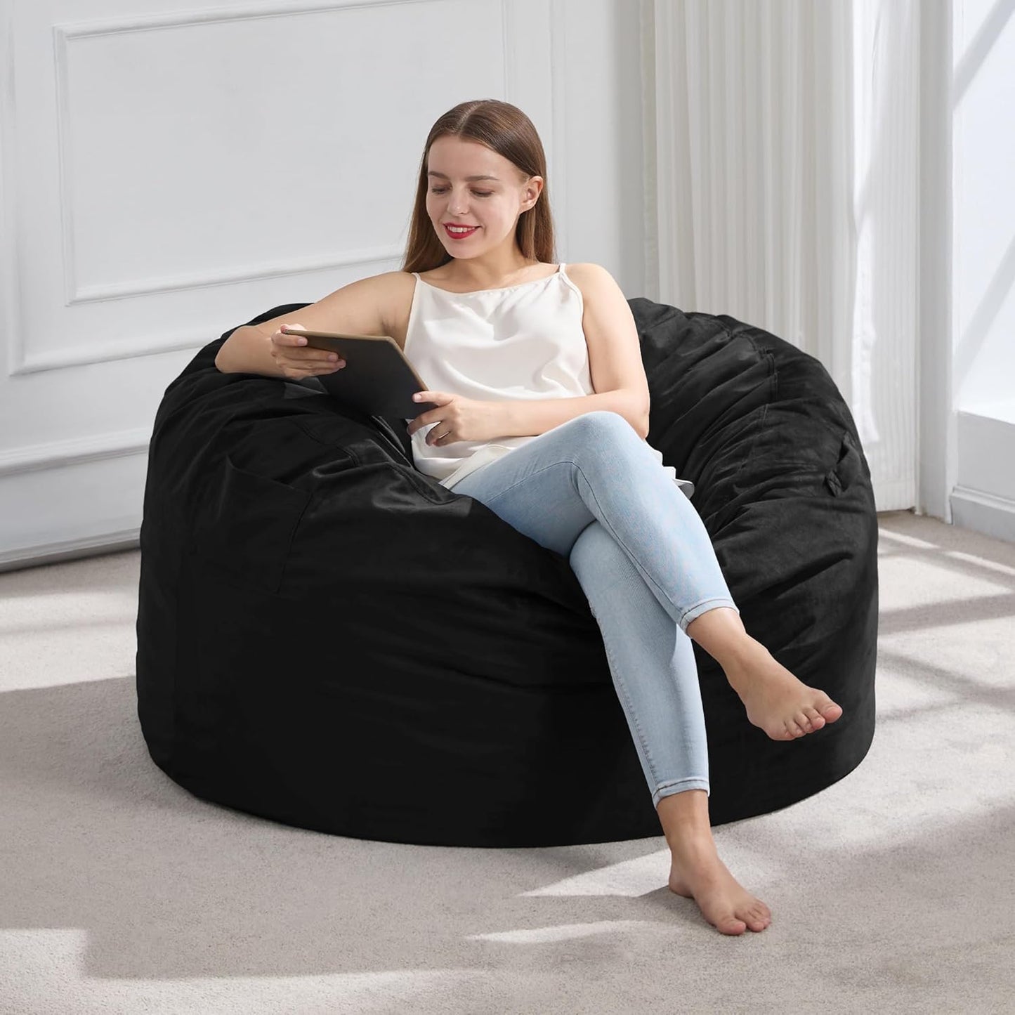 Hobestluk 3FT Bean Bag Chair Giant Bean Bag Chairs for Adults Large Bean Chairs with Removable Cover, Beanbag Chair with Filler, Adult Bean Bag Chairs for Living Room, Bedroom