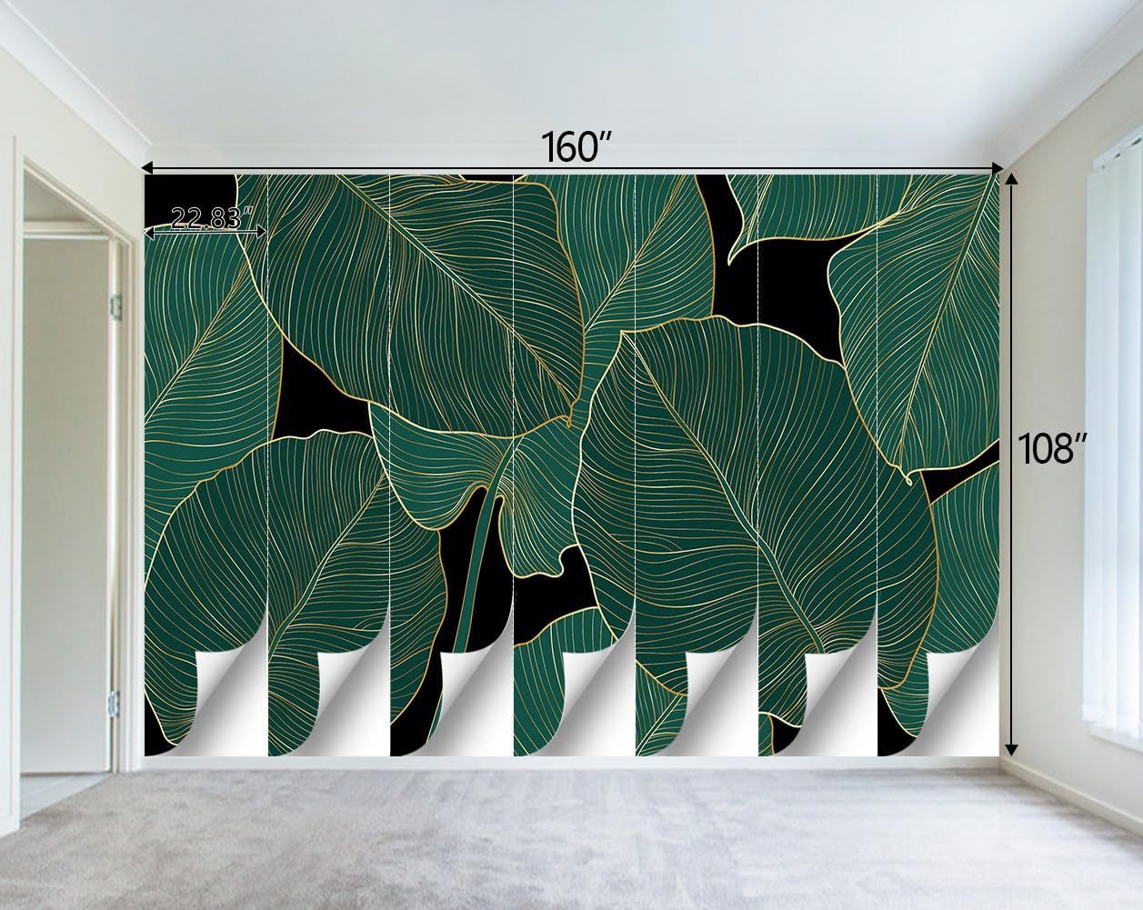 Black and Gold Leaf Mural Bedroom Tropical Green Botanical Wallpaper Room Plant Decor Living Room tv Background Large Wall Mural - 160"x108" (Not Peel and Stick)