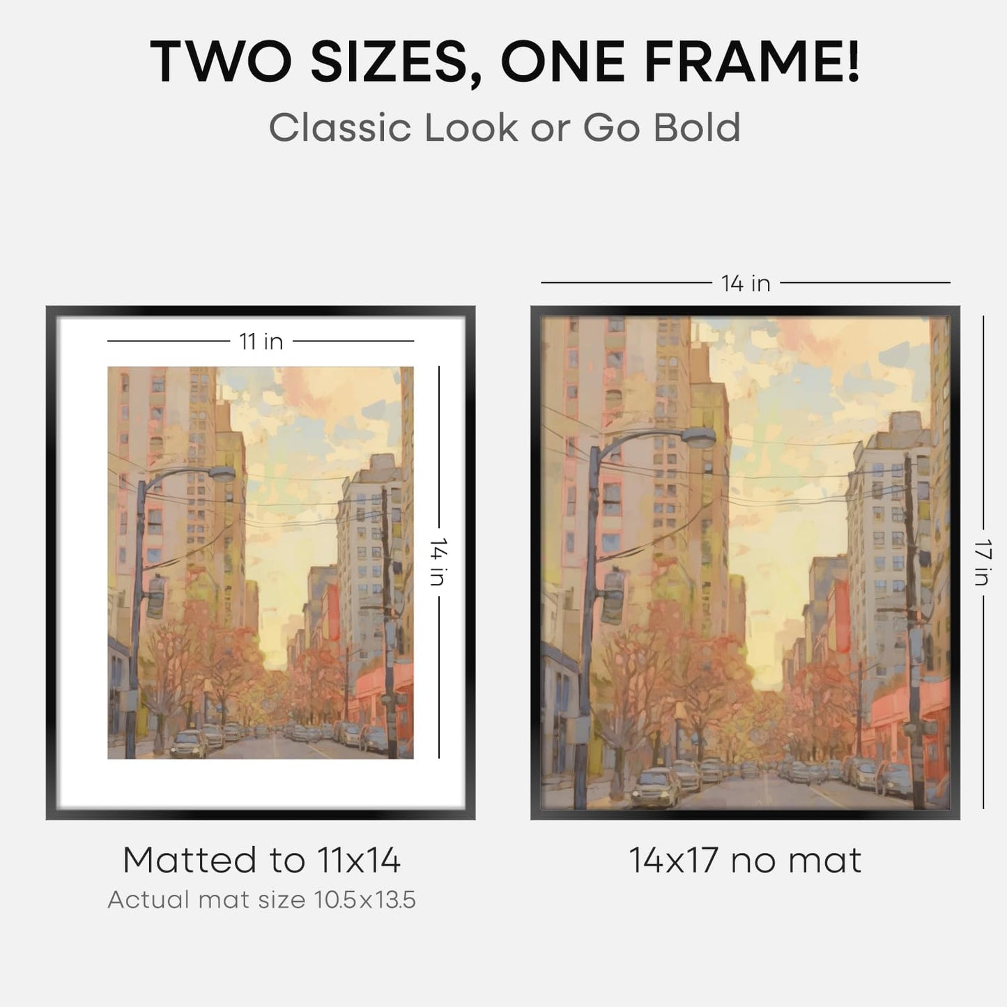 Homeforia 14x17 Picture Frame Black, High End Metal 14 x 17 Poster Frames with Mat 11 x 14 for Photo, 14x17 Black Frame Matted to 11x14 inch Print, 17x14 Thin Frame, Tempered Glass, Wall Kit, Set of 1