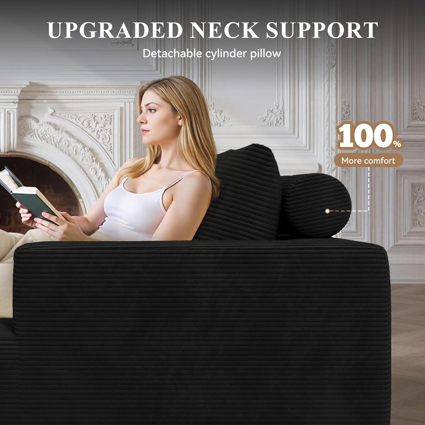 Modular Sectional Sofa with L-Shape Chaise,Cloud Sectional Modern Sleeper Couch with Deep Seat,Sponge Compression Sofas No Assembly Required (Black-Corduroy Fabric) 1pcs