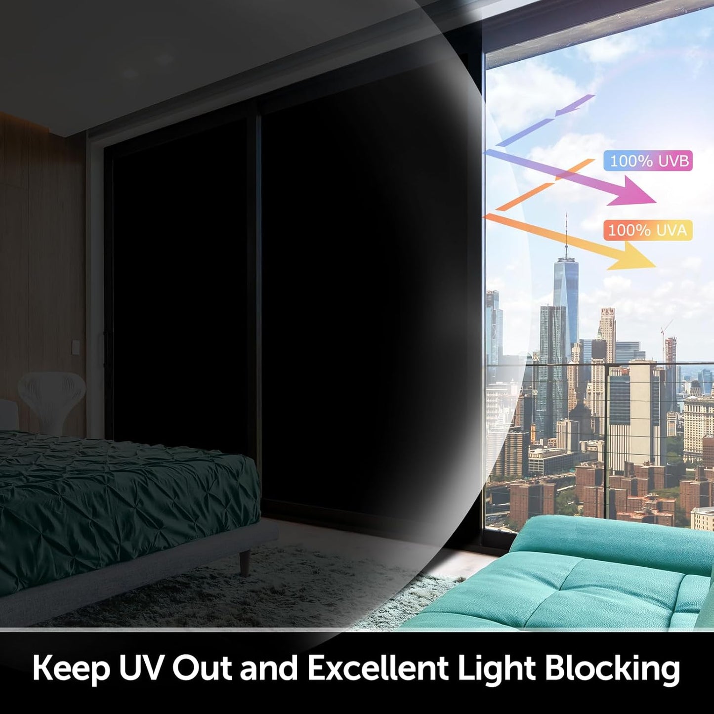 HIDBEA Mirror Blackout Window Film,100% Light Blocking Room Darkening Window Privacy Film,Mirror Glass Window Film Heat Control,Removable Window Cover Tint for Day Sleep(Mirror Black,17.3in x 13.1ft)