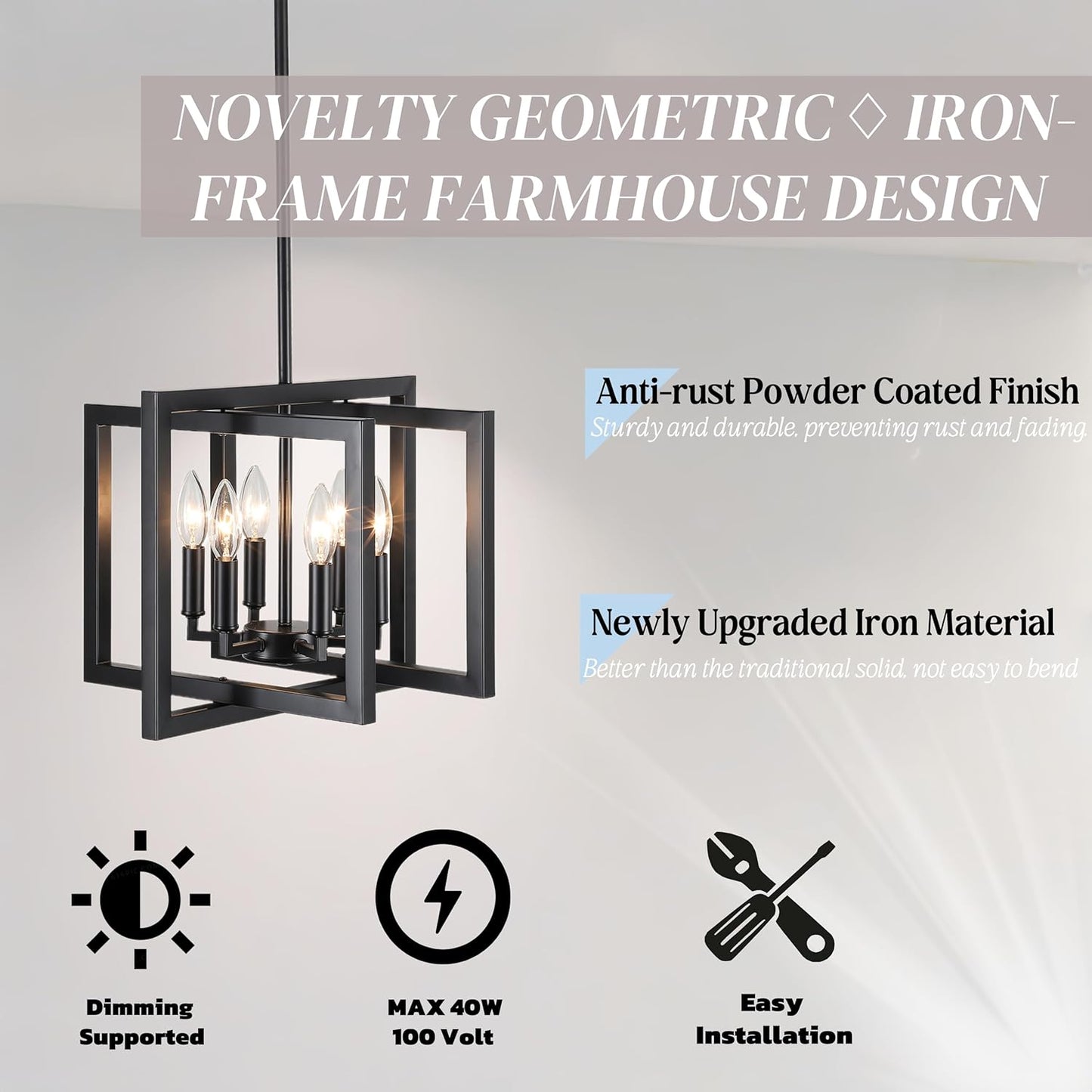 ANKYLHUA Black Nickel Chandelier,6-Lights Ceiling Light Fixture E12,Adjustable Hight Pendant Lights Kitchen Island,Chandeliers for Dining Room Bedroom,Entryway,Foyer