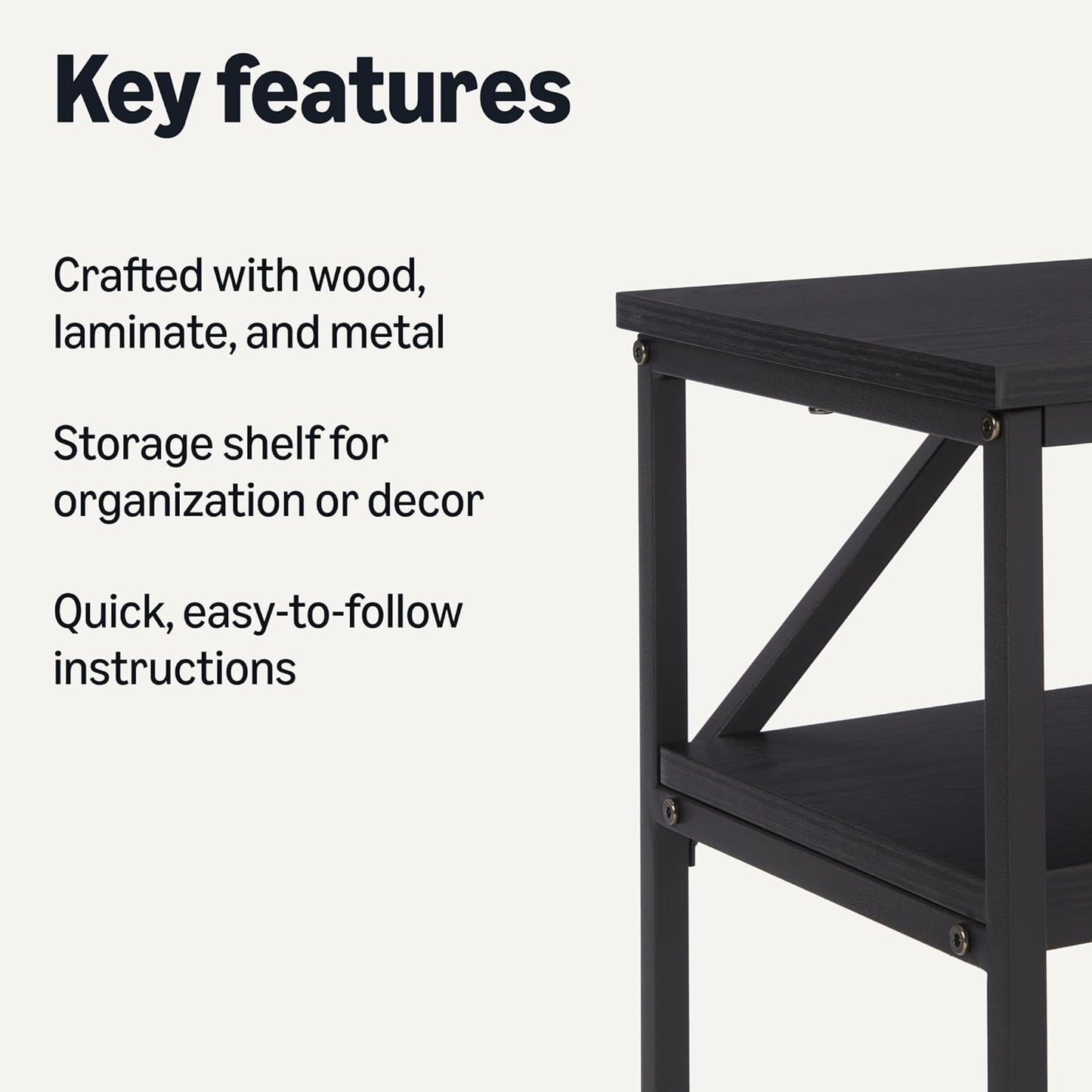 Amazon Basics Rectangular Console Table with Storage Shelf, Steel Frame, 39x31x11.8 in, Black