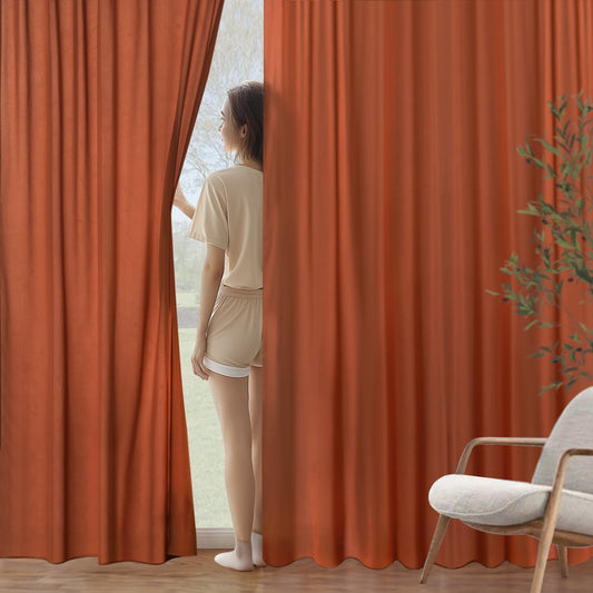MIULEE Terracotta Privacy Sheer Curtains That Let Light in 90 Inches Long Non-See-Through Semi Sheer Curtain Light Filtering Window Curtains Drapes for Living Room Bedroom 2 Panels Set 42 X 90