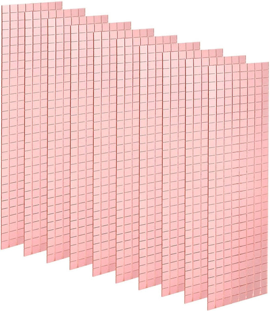 HARFINGTON 10 Sheet 4800 Pieces Self Adhesive Mirror Mosaic Tiles 5x5mm Small Square Mirror Tiles Sticker Disco Ball Stickers Mini Glass Tiles for DIY Craft Party Home Decoration, Rose Gold