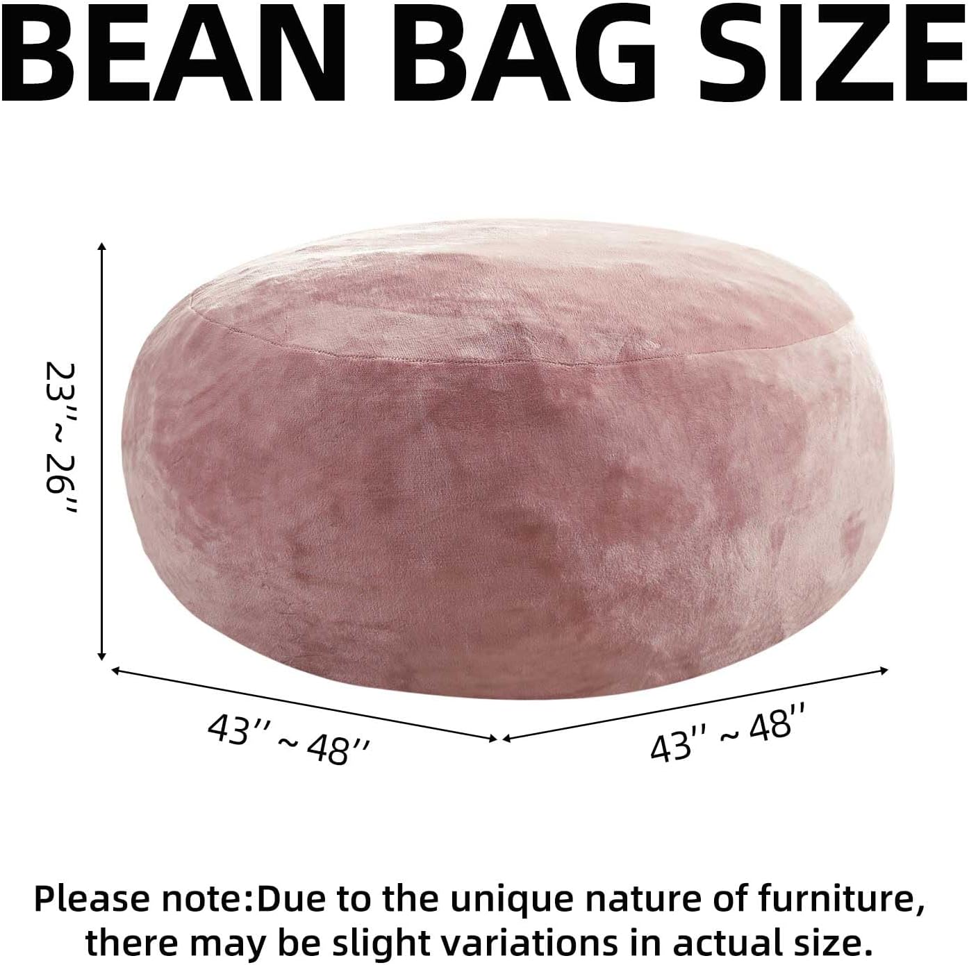 Bean Bag Chair 4Ft, Memory Foam Filled, Large Beanbag Chairs for Adults and Teens, Soft Sofa with Removable Flannel Cover, Round Couch for Living Room Bedroom College Dorm (Pink, 4FT-47×47"×24")