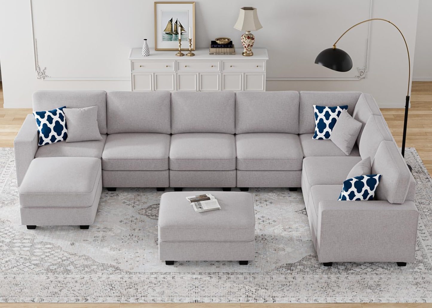 L Lengend Vansen Modular Sectional Sofa U Shaped Couch with Ottoman Modern Reversible Corner Sectional Couch for Living Room (Light Grey, U Shaped Sofa-5)