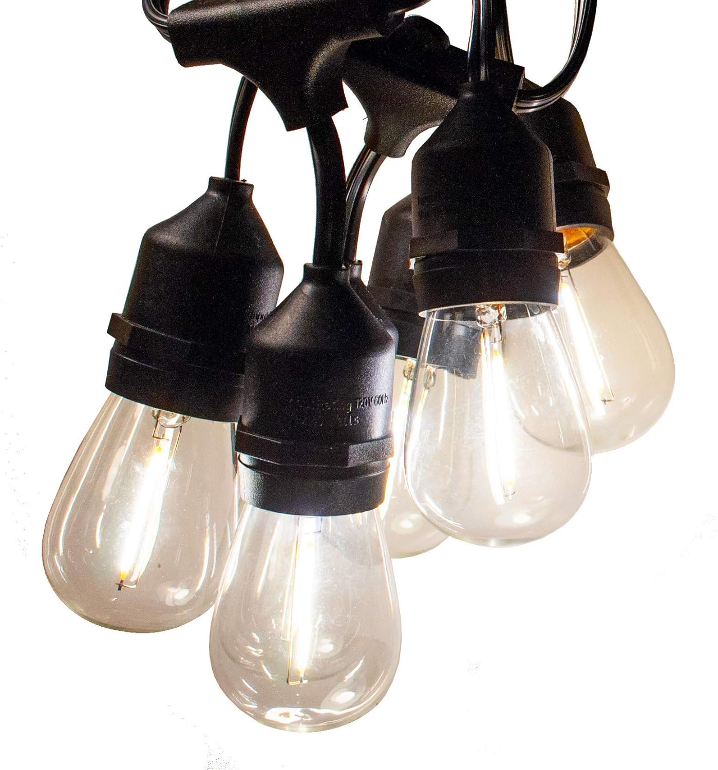 Hometown Evolution, Inc. 50 Foot E26 LED Outdoor Commercial String Lights with 25 Suspended Sockets and S14 LED Filament 1 Watt Bulbs