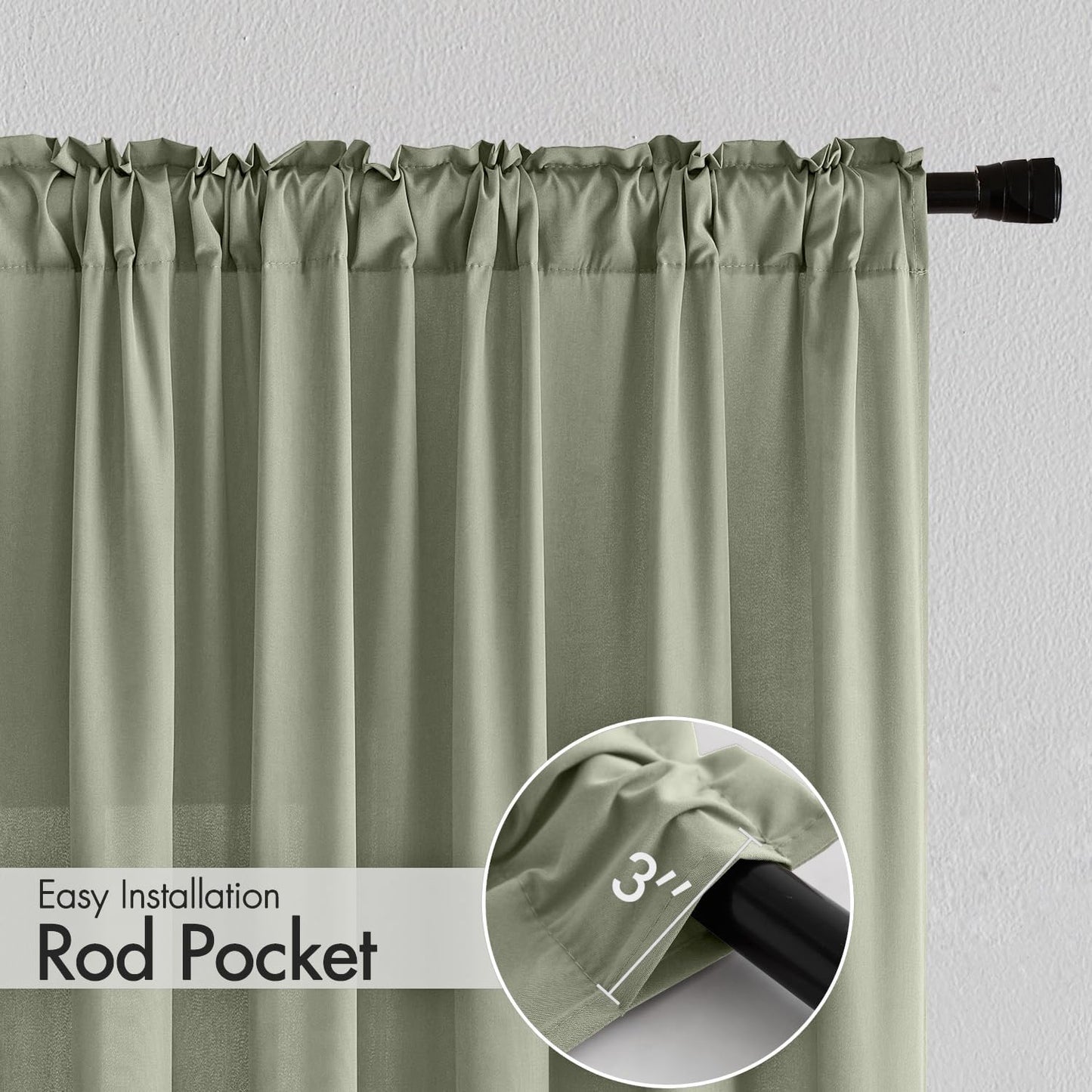 MIULEE Sage Green Privacy Sheer Curtains That Let Light in 72 Inches Long Non-See-Through Semi Sheer Curtain Light Filtering Window Curtains Drapes for Living Room Bedroom 2 Panels Set 42 X 72