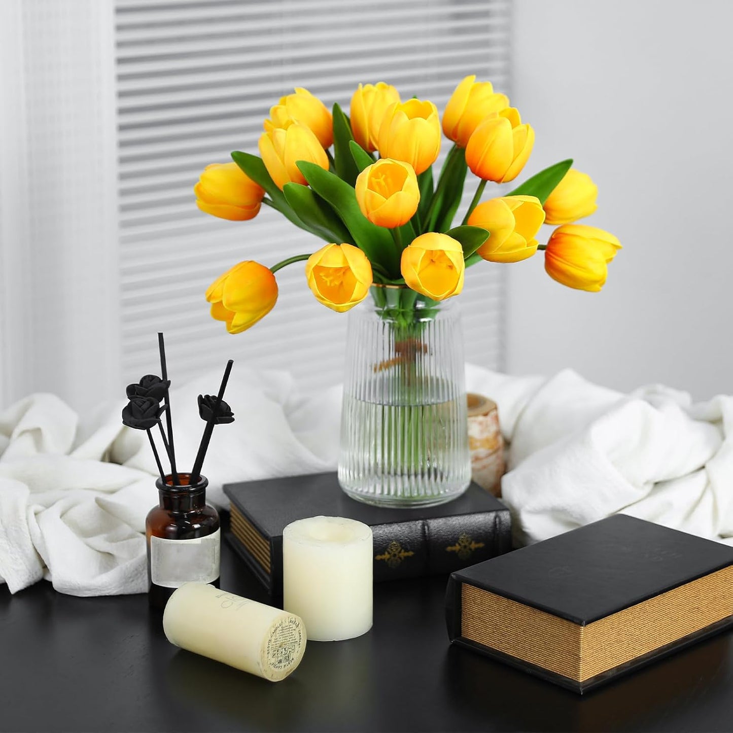 Orange Artificial Tulips, 2 Bundles 14Pcs, Fake Tulips Artificial Flowers, 2 x 2.4 Inch Large Flower Head Big Tulip, Easter Valentine's Day Mother's Day Home Decoration Flowers