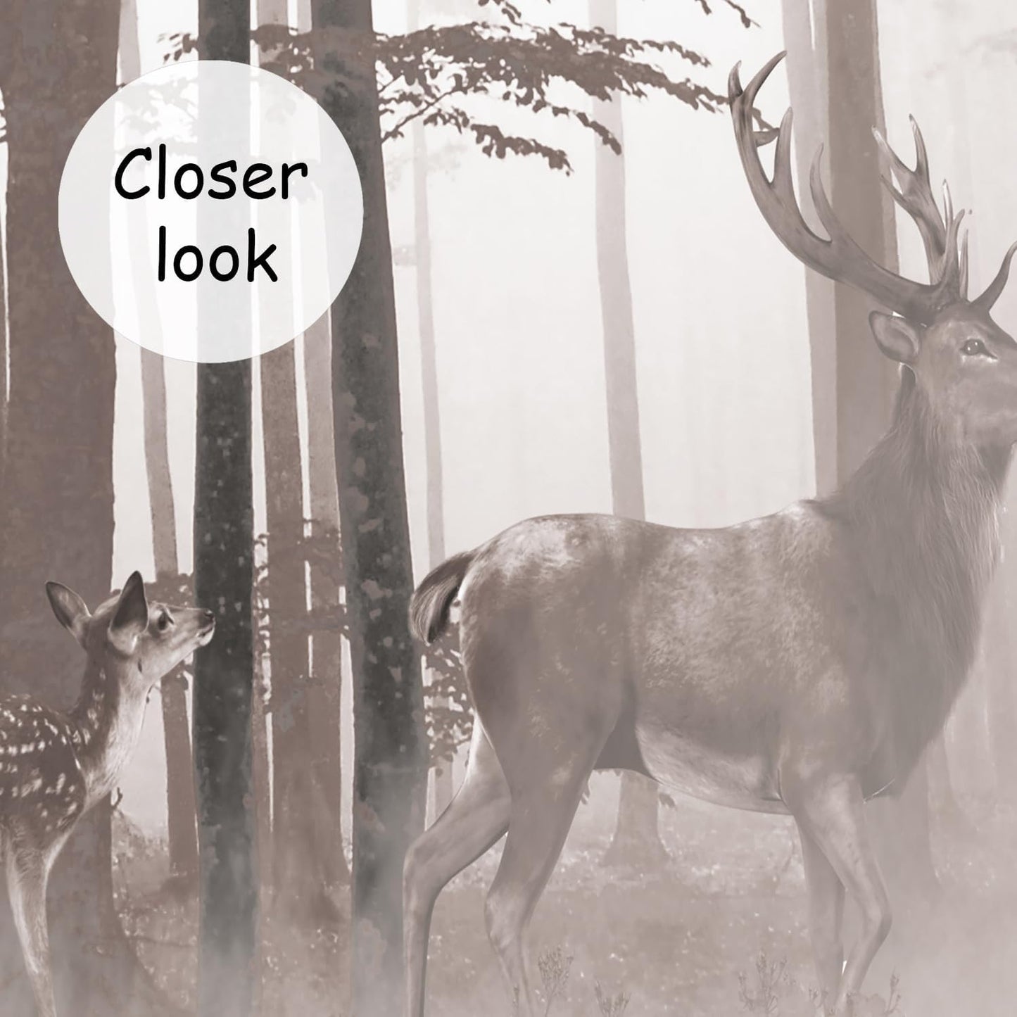 AFZEVEB-Forest Wallpaper Vintage Trees with Deer Wall murals for Bedroom 136"x96" (Not Peel and Stick)