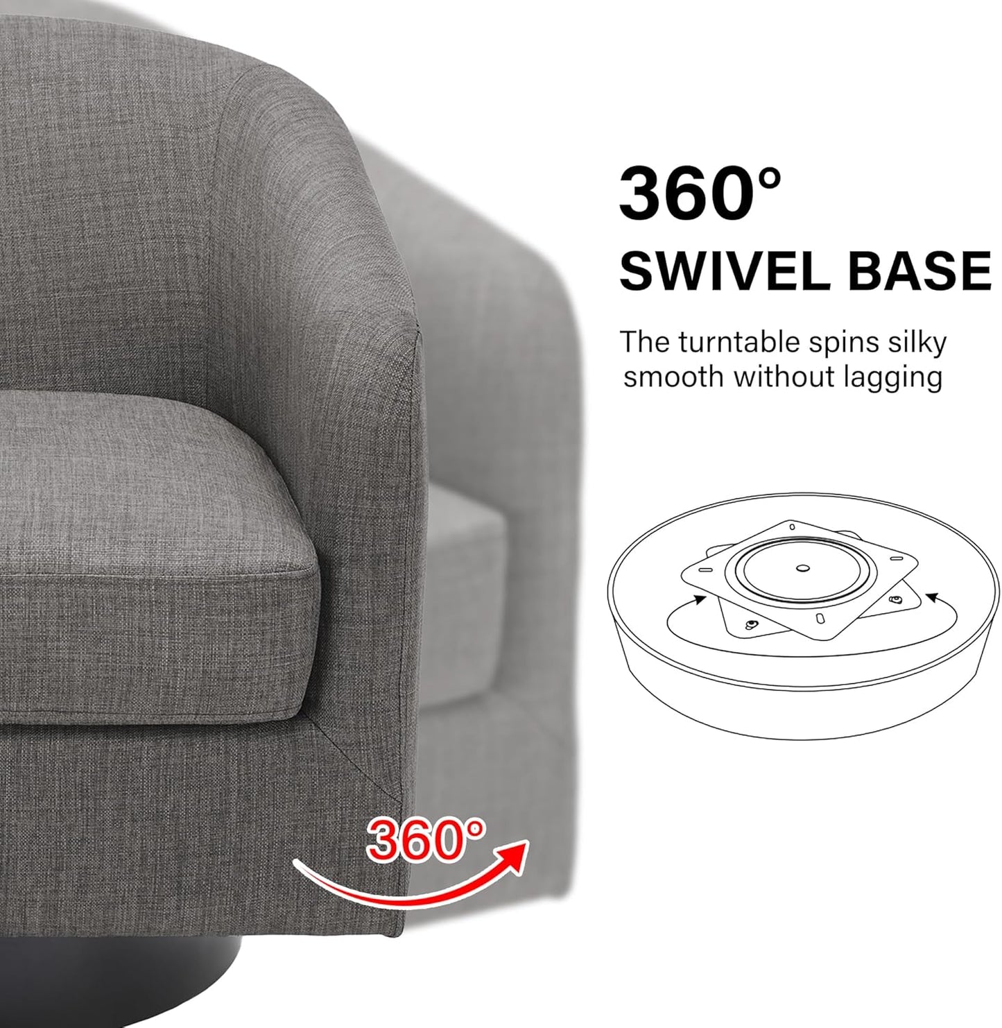 Swivel Barrel Accent Chair, Modern Round Linen Arm Chair for Living Room, Bedroom, Comfy Club Reading Chairs for Adults（Linen Fabric, Grey, Set of 2
