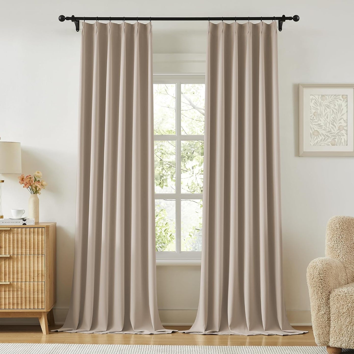 KangBang Taupe Blackout Curtains 105 Inches Long, Extra Wide Pinch Pleated Room Darkening Privacy Drapes for Hall Large Windows, Aesthetic Soft & Vertical Home Decor(60”Wx105”L,9 FT, Set of 2)