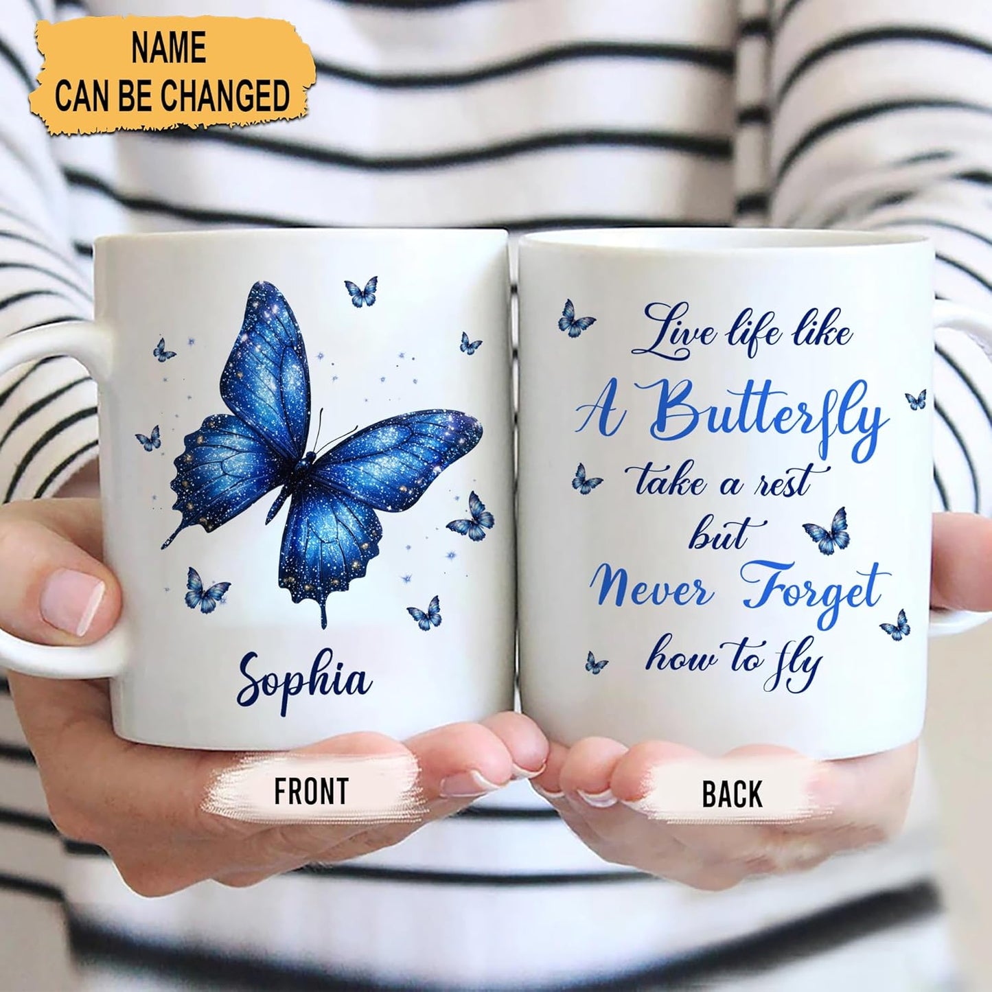 Hyturtle Personalized Inspirational Butterfly Mug - Butterfly Gifts For Women Lovers - Animal Gift For Bird Lover Her - Bird Gifts For Mom on Mother Day - Custom Coffee Cup Ceramic Mug 11 Oz 15 Oz